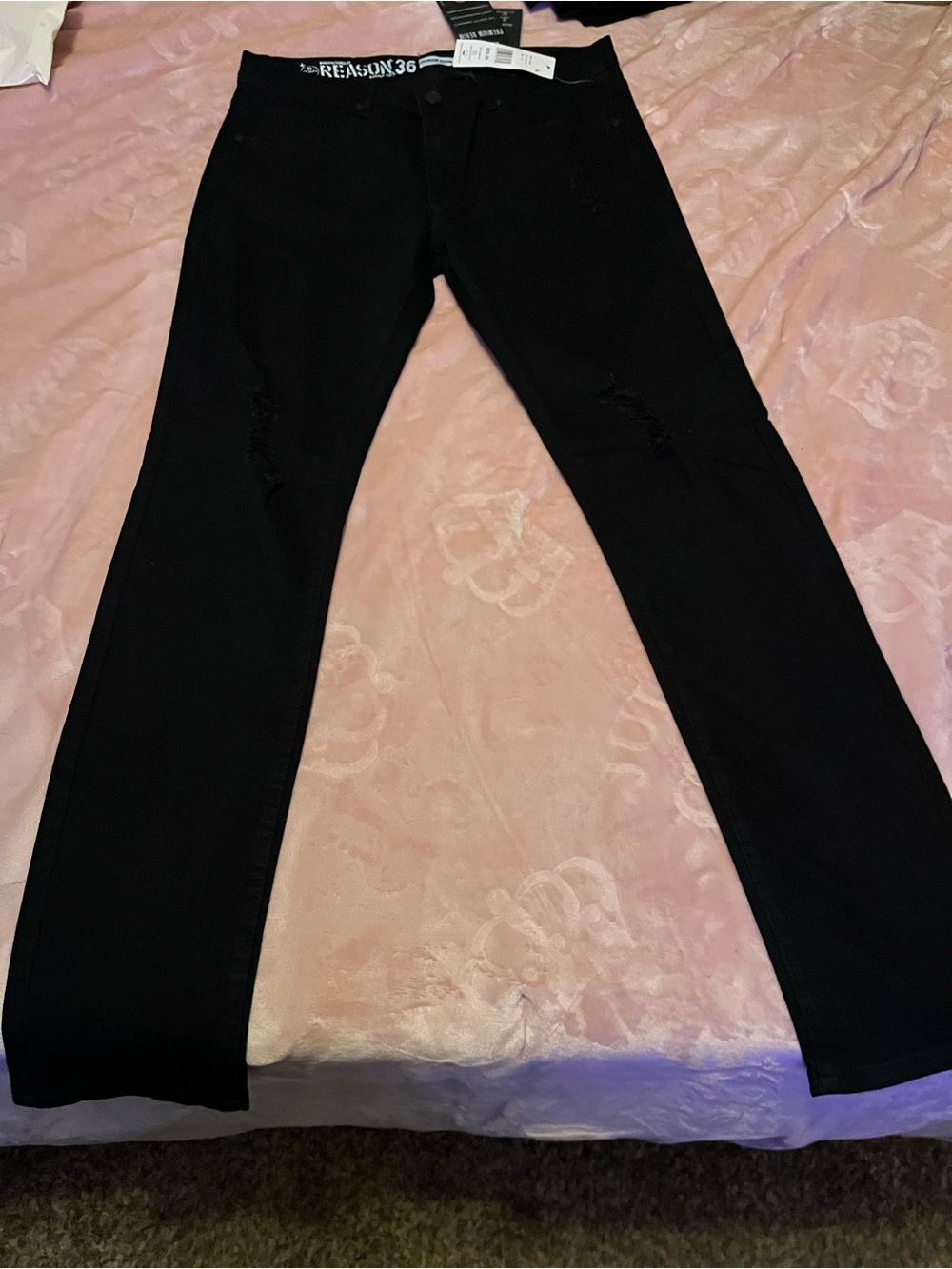 Reason Black Straight Jeans with Knee Distress